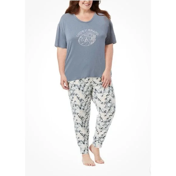 NEW Lucky Brand Women's XXL 3-Pc Pajama Set T-shirt Joggers Shorts Blue Tie Dye - Picture 4 of 14